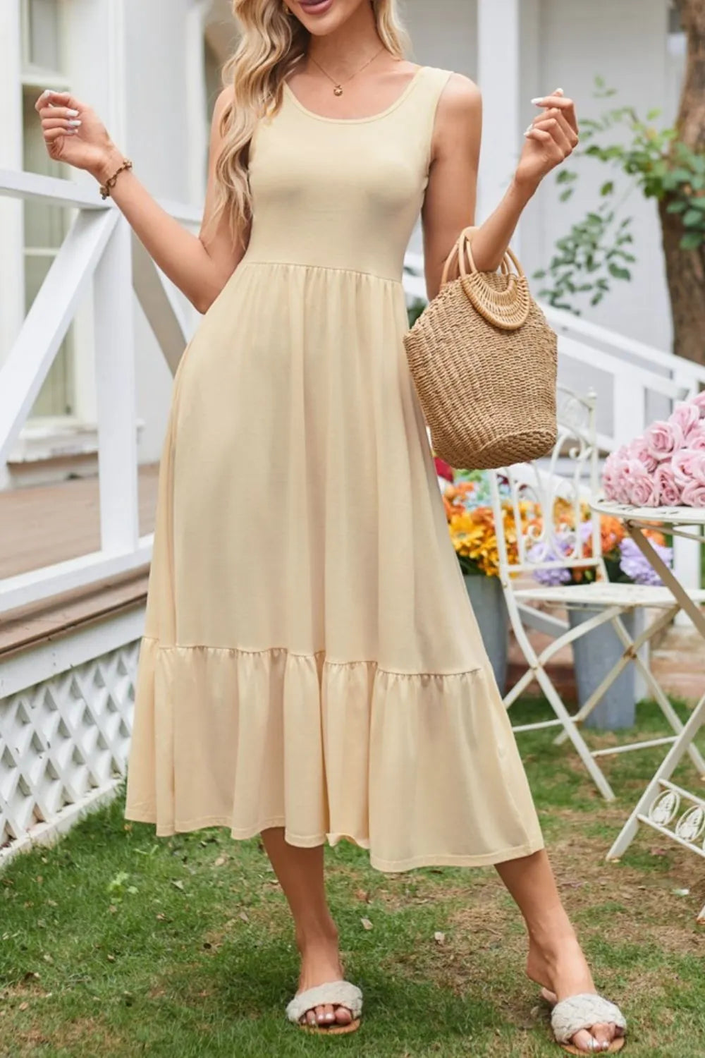 Hazel Blues® |  Round Neck Wide Strap Tank Dress