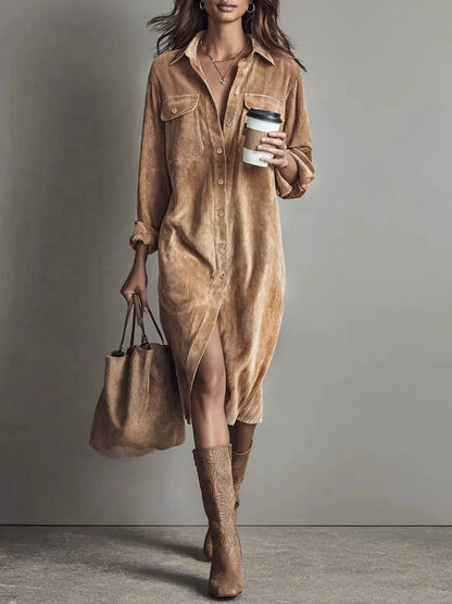 Hazel Blues® |  Corduroy Button Front Shirt Dress