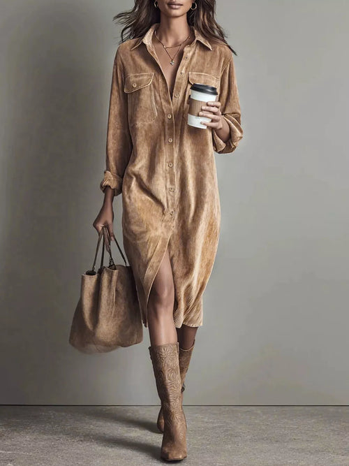 Hazel Blues® |  Corduroy Button Front Shirt Dress