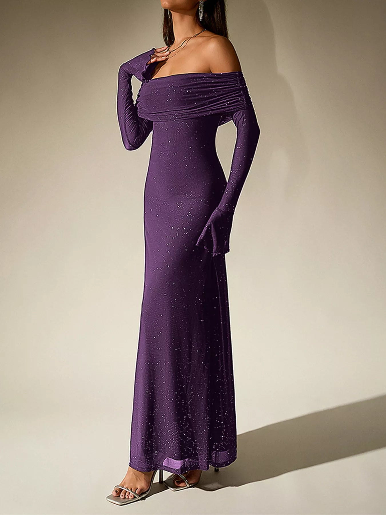Hazel Blues® |  Glitter Off-Shoulder Maxi Dress
