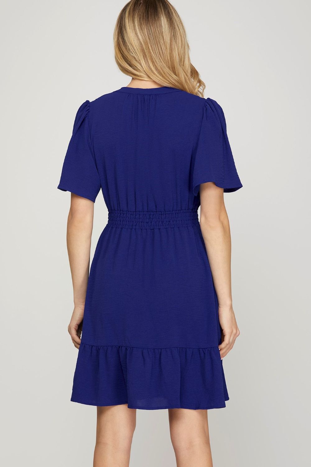 Hazel Blues® |  She + Sky Ruffled Hem Notched Flutter Sleeve Mini Dress