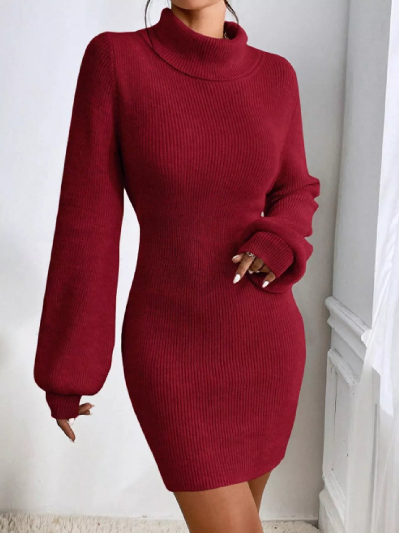 Hazel Blues® |  Turtleneck Ribbed Knit Sweater Dress