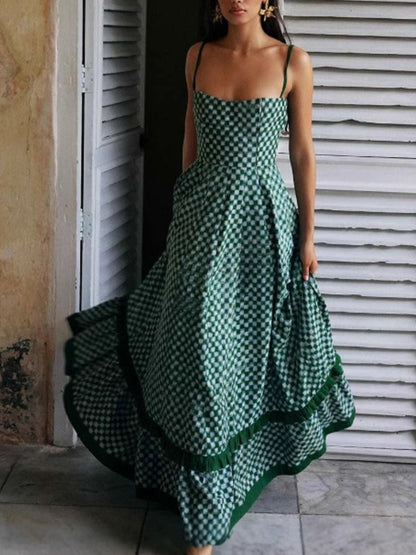 Hazel Blues® |  Checkered Spaghetti Strap Maxi Dress