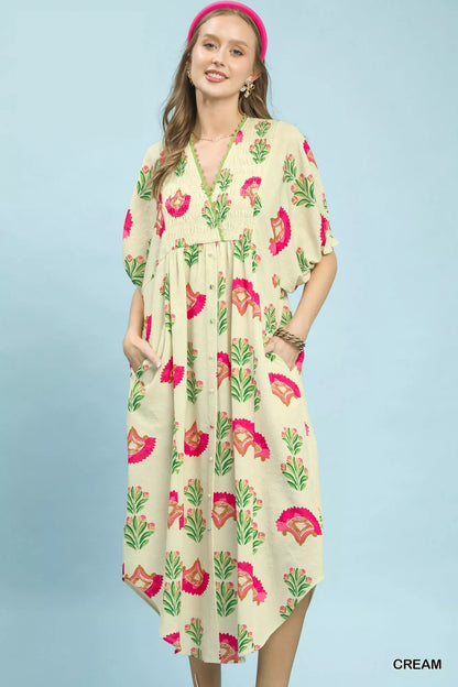 Hazel Blues® |  Umgee Abstract Print V-Neck Midi Dress