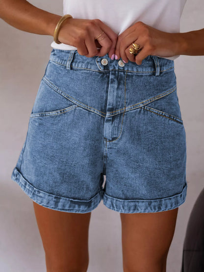 Hazel Blues® |  High-Waisted Denim Shorts