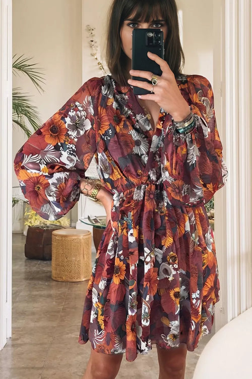 Hazel Blues® |  Floral Print Balloon Sleeve Mini Dress