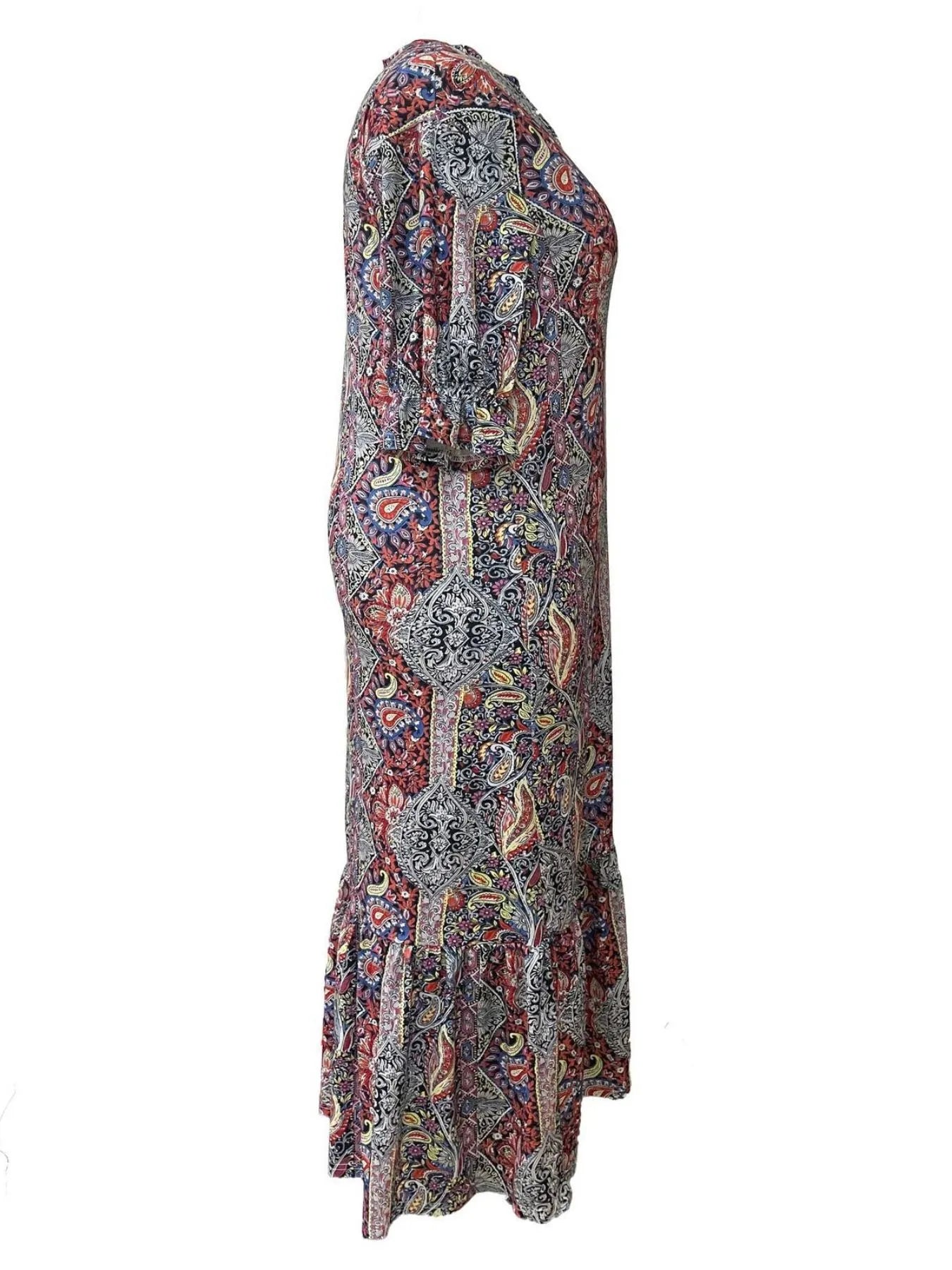 Hazel Blues® | Bohemian Paisley Print Ruffle Hem Midi Dress