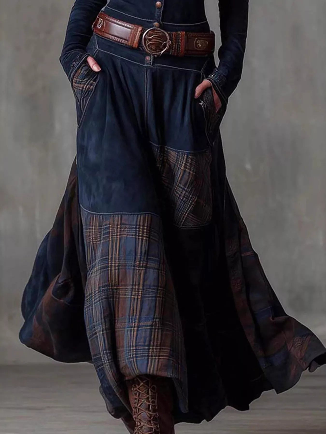 Hazel Blues® | Plaid Button Front Long Sleeve Dress