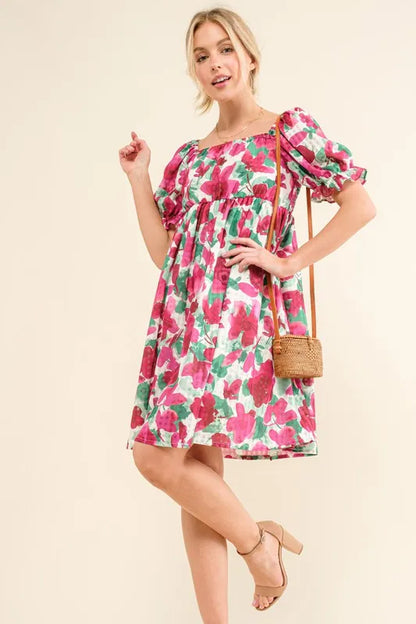 Hazel Blues® |  And The Why Smocked Floral Ruffle Short Sleeve Mini Dress
