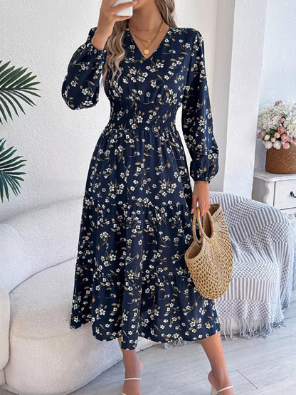Hazel Blues® |  Floral Print Long Sleeve V-Neck Midi Dress