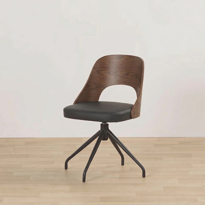 Adoni Swivel Dining Chair - Walnut/Black with contoured walnut-look back, black seat and sleek swivel base