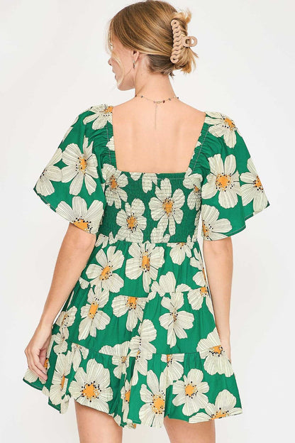 Hazel Blues® | Umgee Daisy Print Mini Dress with Ribbon Details