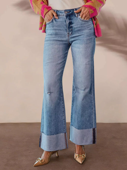 Hazel Blues® |  Distressed High-Waisted Flare Jeans