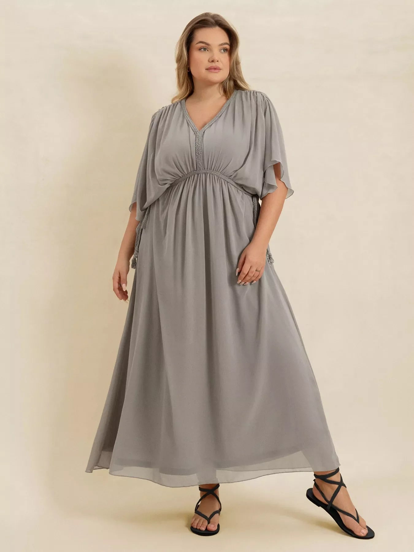 Hazel Blues® | V-Neck Flutter Sleeve Dress