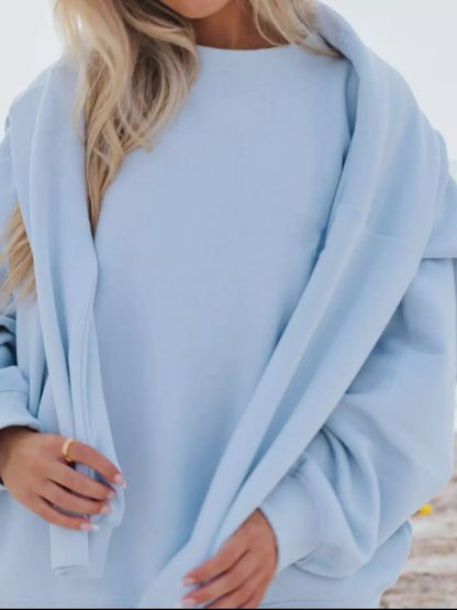 Hazel Blues® |  Relaxed Fit Round Neck Sweatshirt and Shorts Set