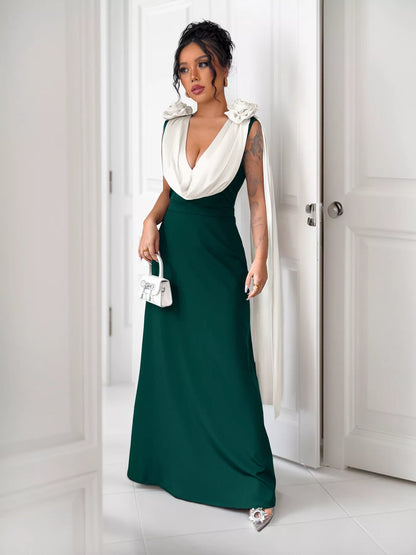 Hazel Blues® |  Floral Applique Two Tone Maxi Dress