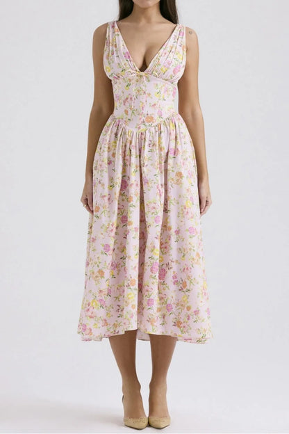 Hazel Blues® |  Floral V-Neck Sleeveless Midi Dress with Pockets