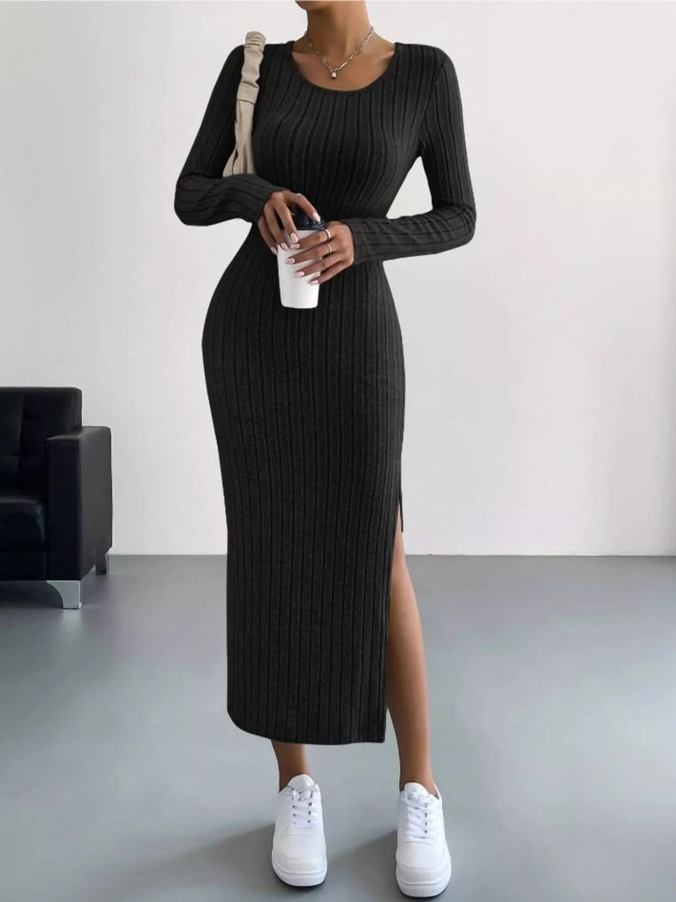 Hazel Blues® | Ribbed Knit Bodycon Midi Dress