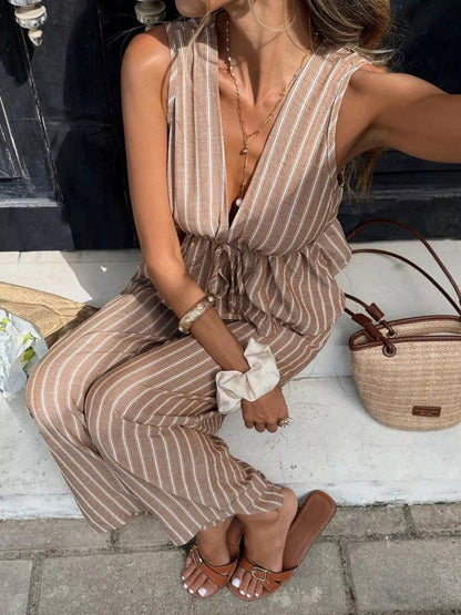 Hazel Blues® |  Striped Sleeveless Top and Wide Leg Pants Set
