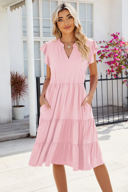 Hazel Blues® |  Ruched Notched Cap Sleeve Dress