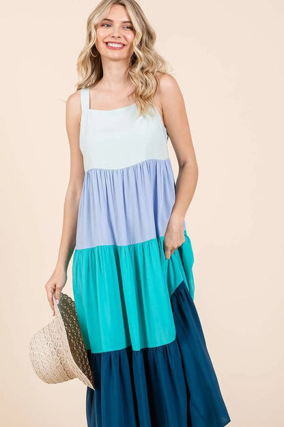 Hazel Blues® |  Mittoshop Color Block Tiered Pull-On Maxi Dress