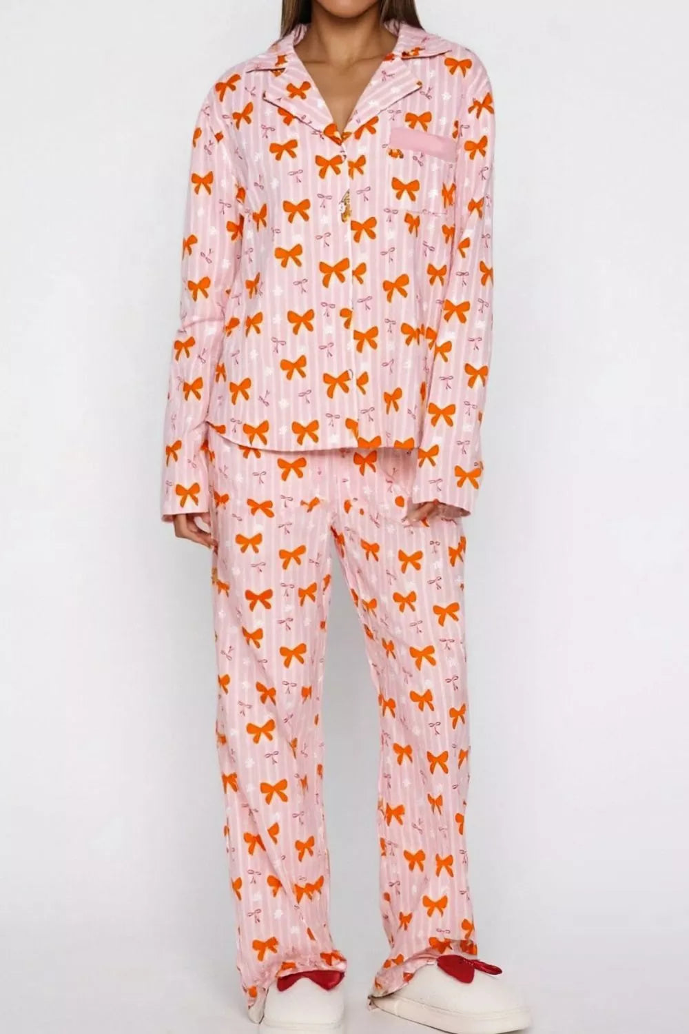 Hazel Blues® |  Bow Print Top and Wide Leg Pants Lounge Set