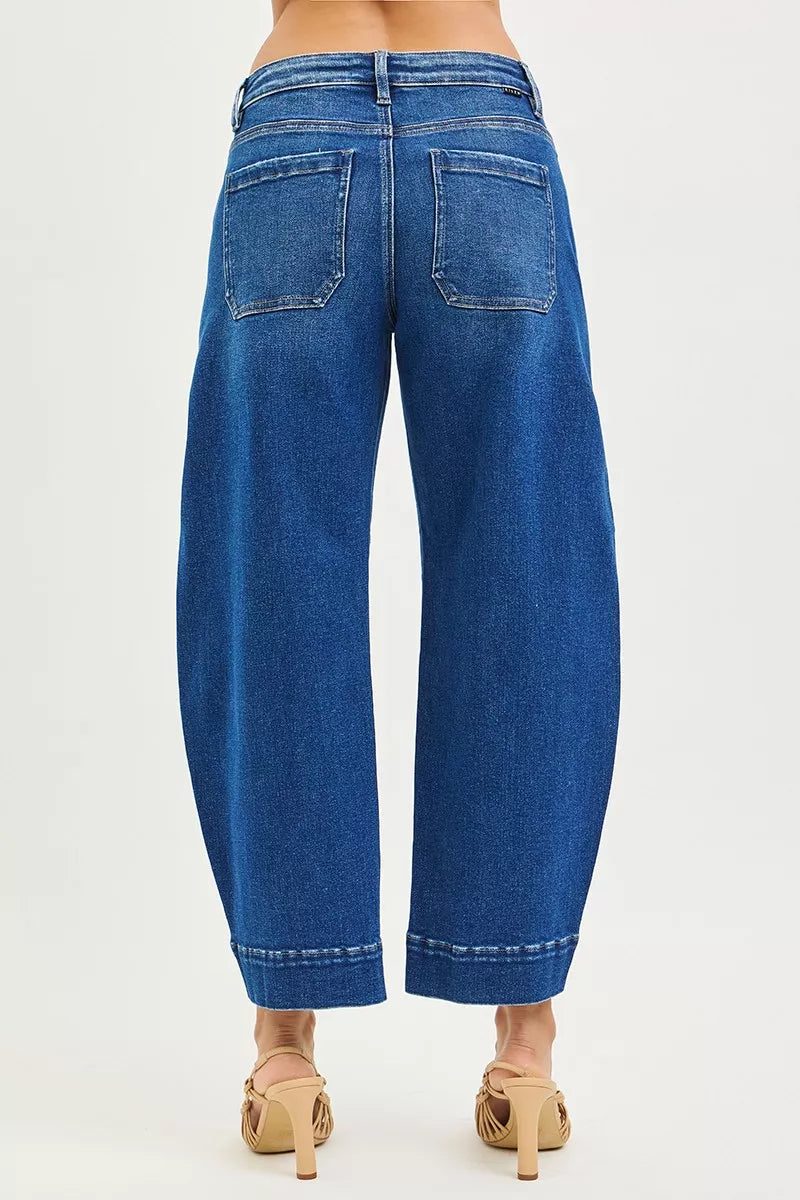 Hazel Blues® |  RISEN Mid Rise Crop Barrel Jeans
