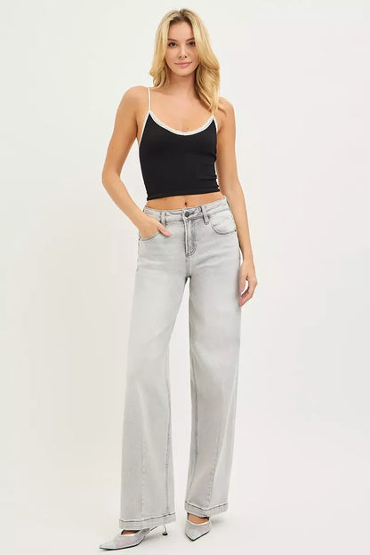Hazel Blues® |  RISEN Slouchy Baggy Jeans with Contrast Stitching