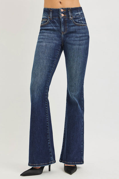 Hazel Blues® |  RISEN High Rise Flare Jeans With Seam Detail Waistband