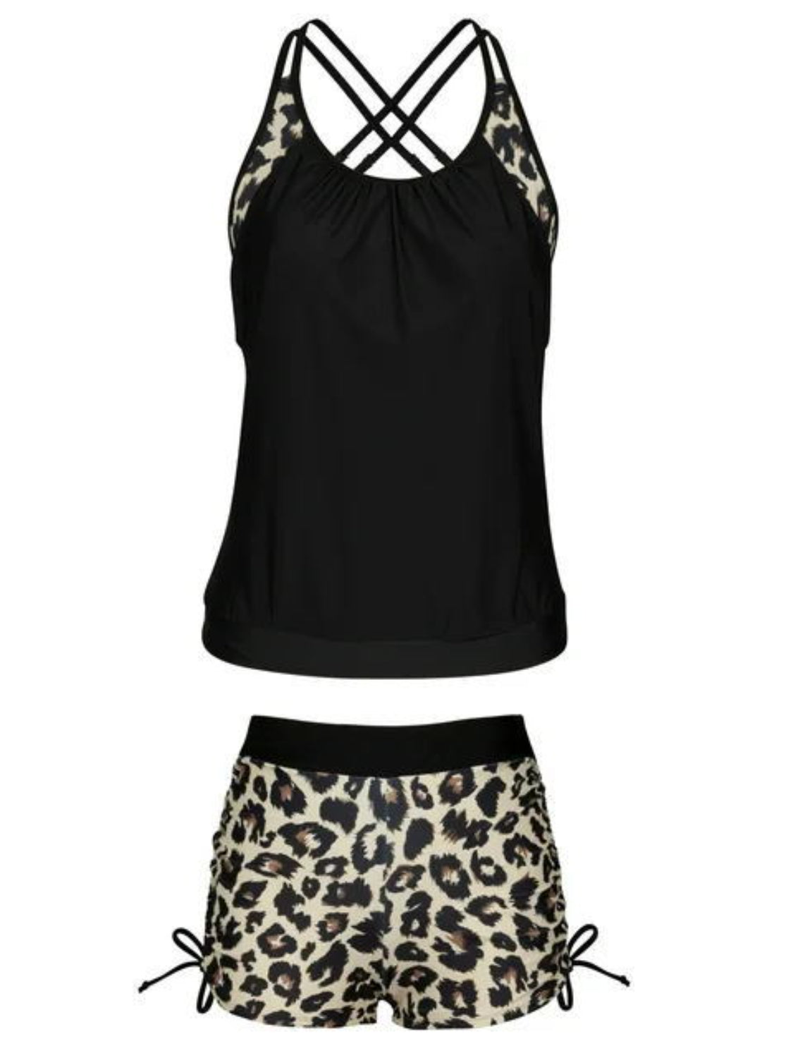 Hazel Blues® | Crisscross Leopard Scoop Neck Two-Piece Swim Set
