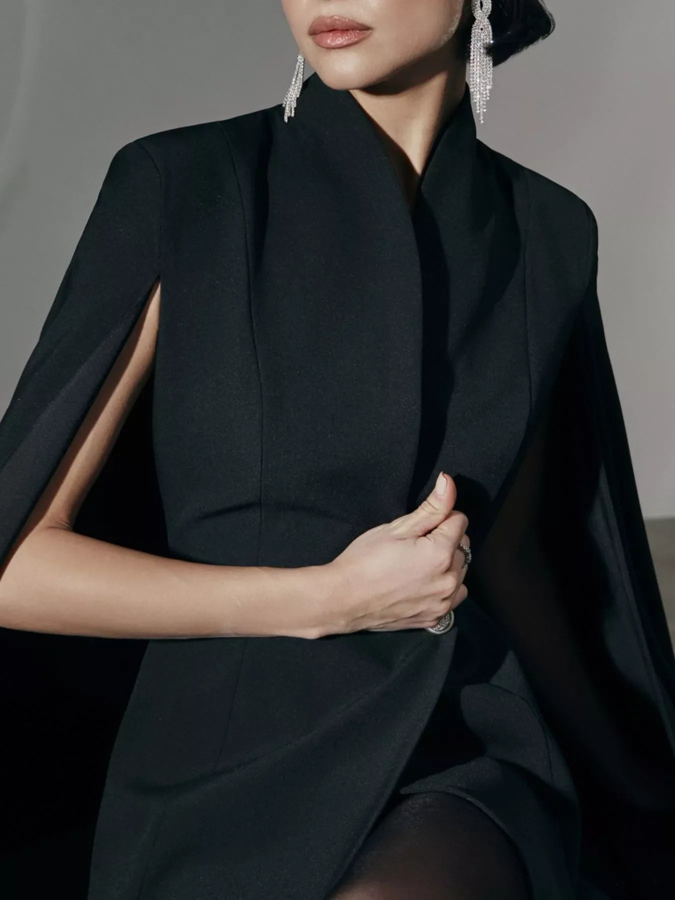 Hazel Blues® |  One Button Fitted Mini Blazer Dress with Cape Sleeves