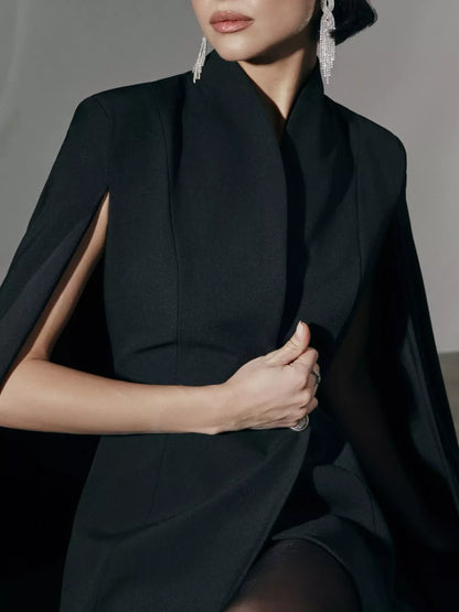 Hazel Blues® |  One Button Fitted Mini Blazer Dress with Cape Sleeves