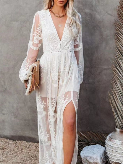 Hazel Blues® |  Floral Lace Slit Maxi Dress