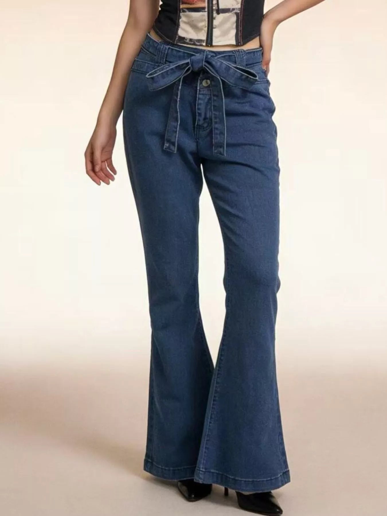 Hazel Blues® |  Bow-Tie High-Waisted Flare Jeans