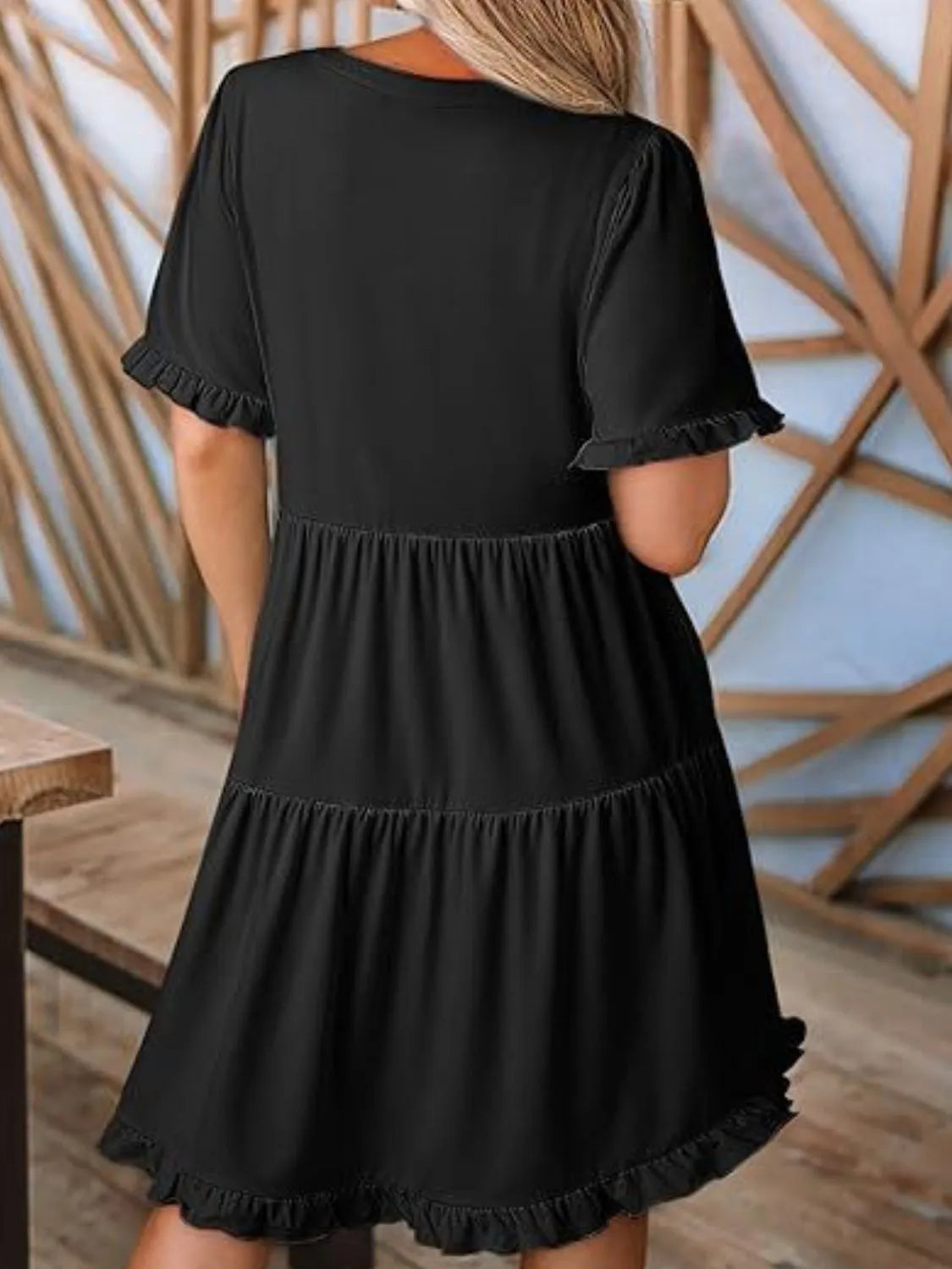 Hazel Blues® |  Tiered Notched Short Sleeve Mini Dress