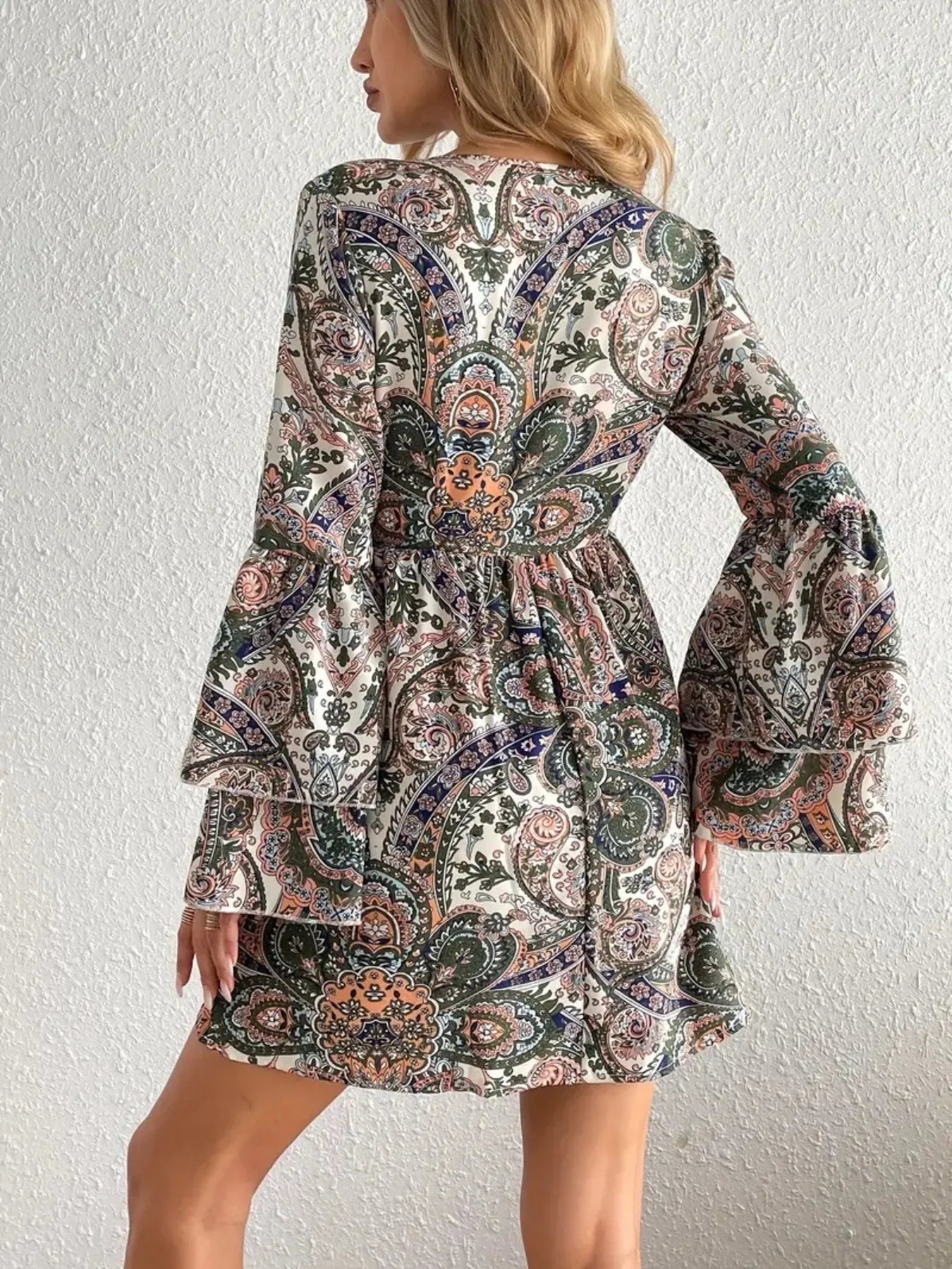Hazel Blues® |  Paisley Print Bell Sleeve Mini Dress