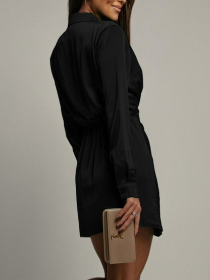 Hazel Blues® |  Collared Neck Long Sleeve Satin Dress