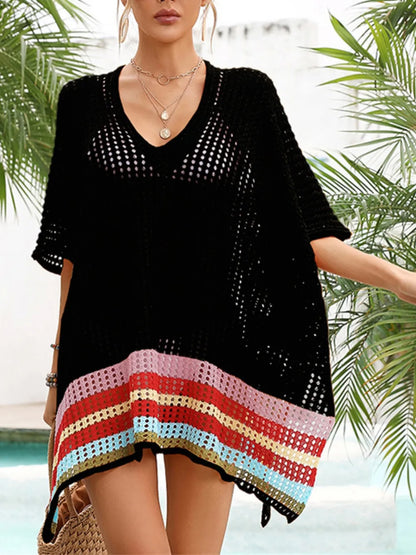 Hazel Blues® | Slit Openwork V-Neck Half Sleeve Cover-Up