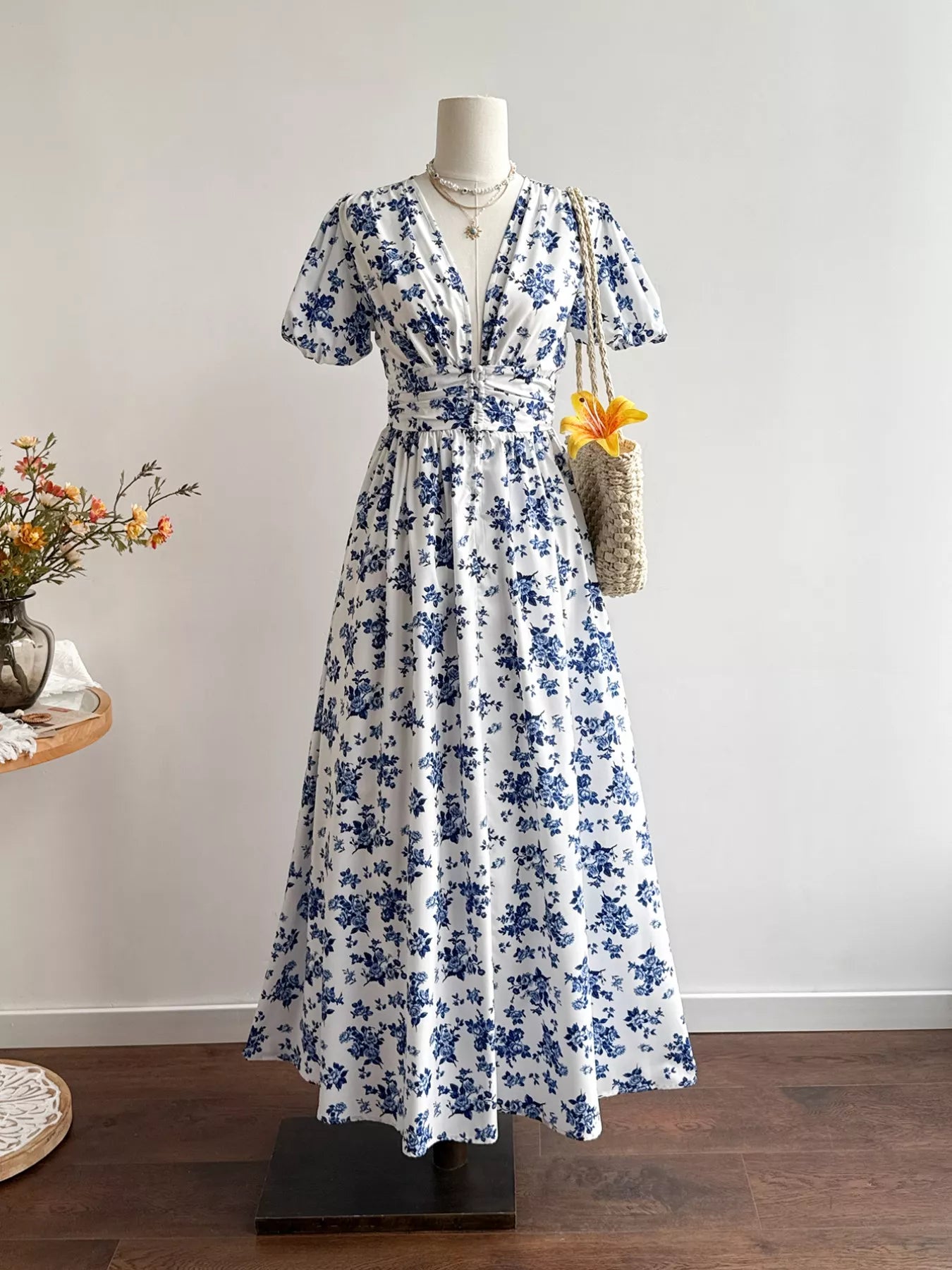 Hazel Blues® |  Floral Print V-Neck Puff Sleeve Dress