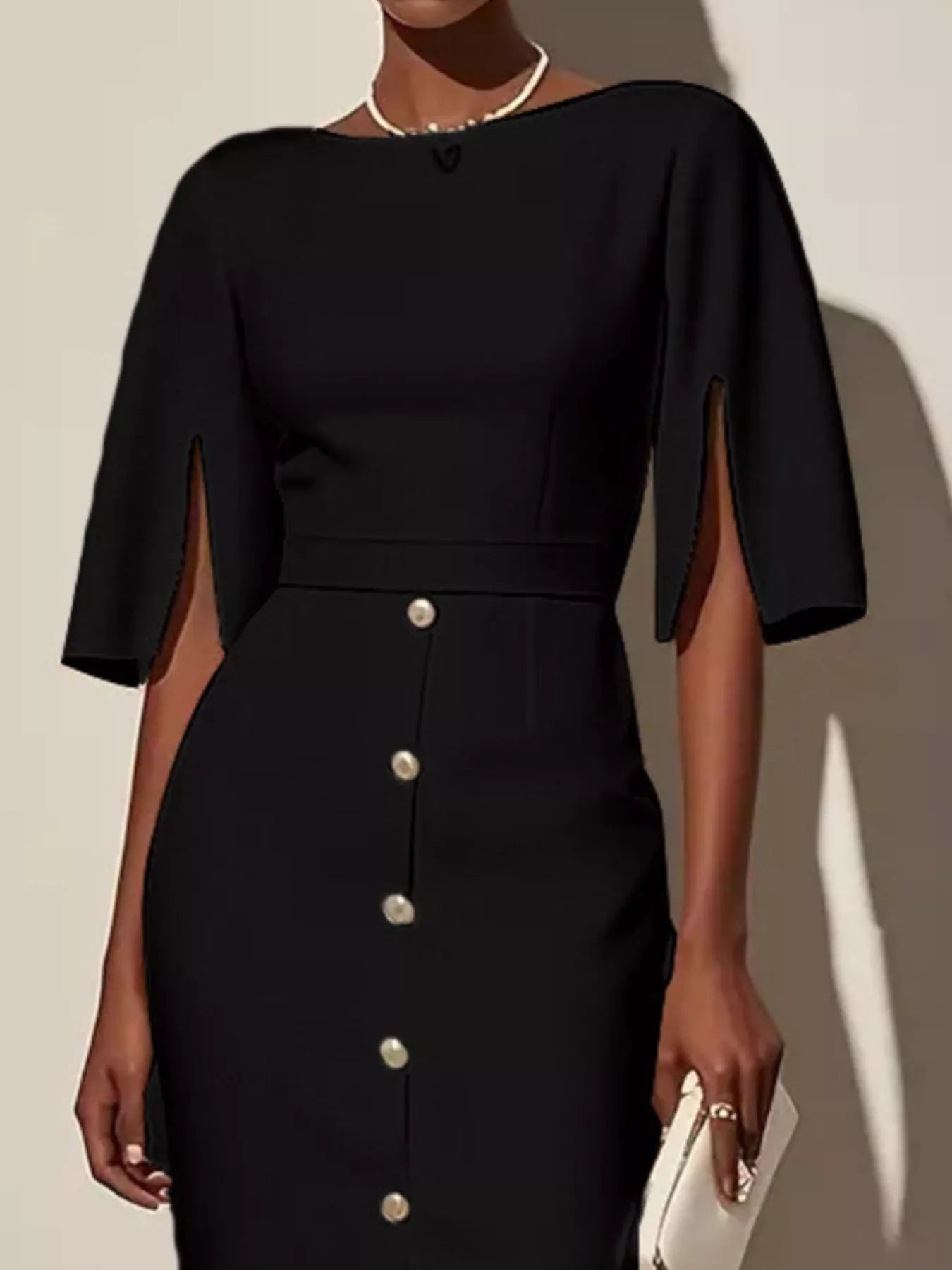 Hazel Blues® |  Slit Sleeve Midi Dress with Decorative Button