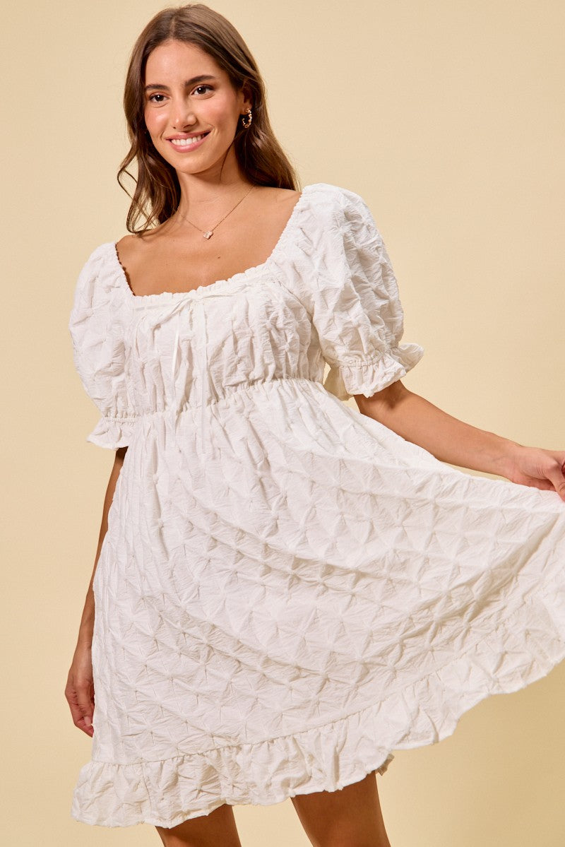 Hazel Blues® |  SO ME Texture Woven Ruching On Bust Mini Dress