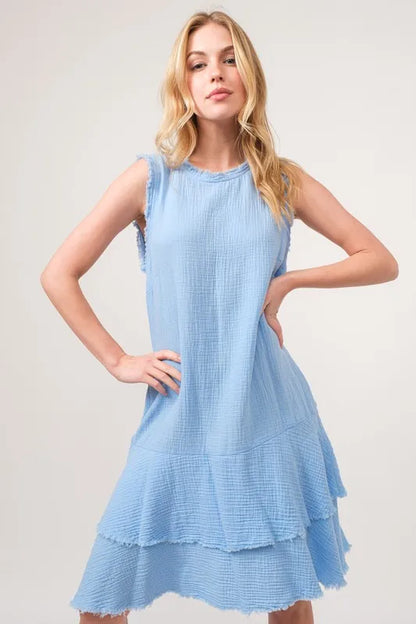 Hazel Blues® |  And The Why Washed Fringe Detail Tiered Dress