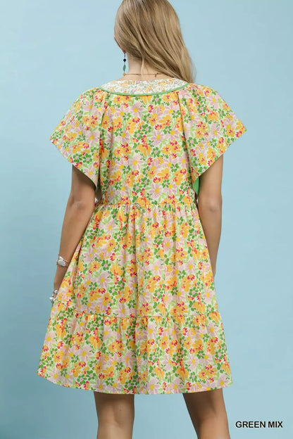 Hazel Blues® |  Umgee Mix Floral Tiered Mini Dress with Side Pockets