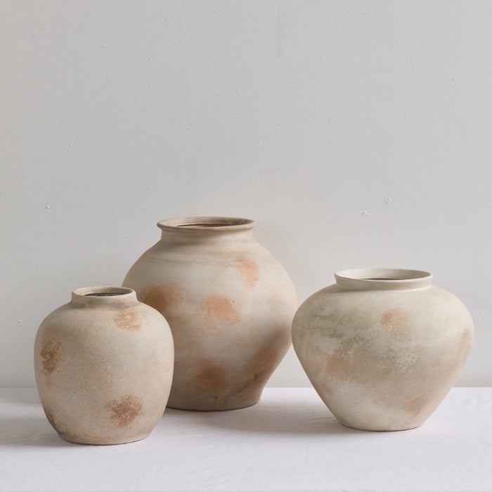 Antique Regular Ornament - Rustic, earthy multi-toned handcrafted ornament styled with larger and smaller ceramic vessels