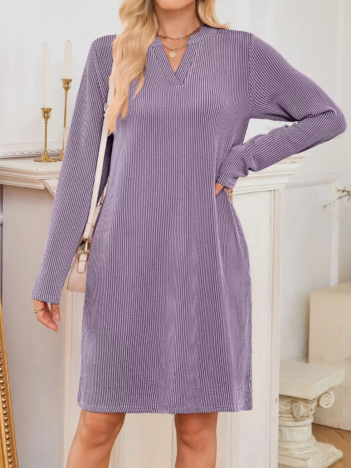 Hazel Blues® |  Casual Ribbed Knit Long Sleeve Dress