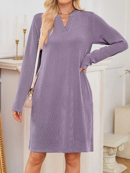 Hazel Blues® |  Casual Ribbed Knit Long Sleeve Dress