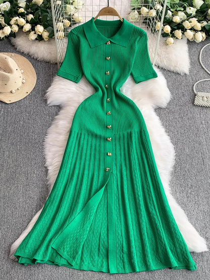 Hazel Blues® |  Button Front Ribbed Knit Midi Dress