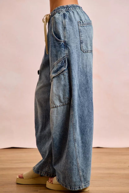 Hazel Blues® |  BiBi Baggy Barrel Jeans With Cargo Pockets