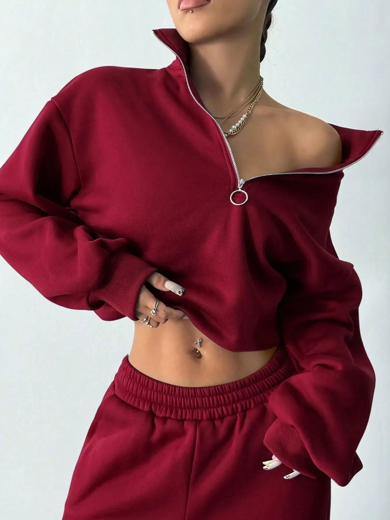 Hazel Blues® |  Half-Zip Long Sleeve Sweatshirt and Pants Set