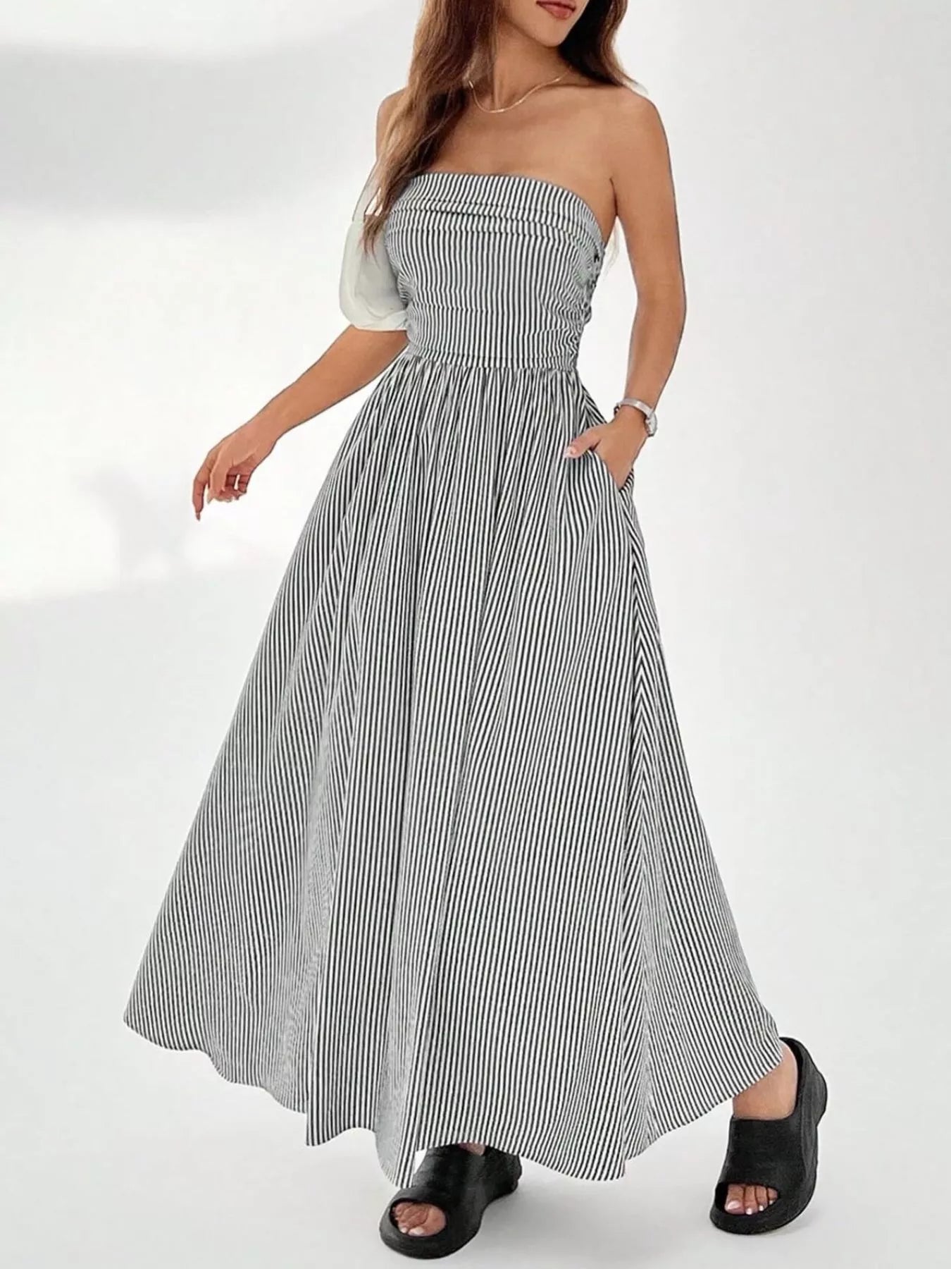 Hazel Blues® |  Striped Strapless Casual Maxi Dress